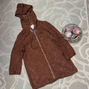 NWT🌷URBAN OUTFITTERS STARING AT STARS🌷Rust cotton nylon lace zip front hoodie